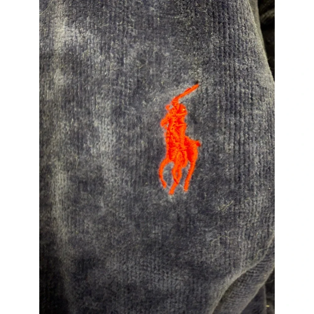 Polo Ralph Lauren Mens L/XL Navy Blue Velour Bathrobe Shawl Collar Pony Logo